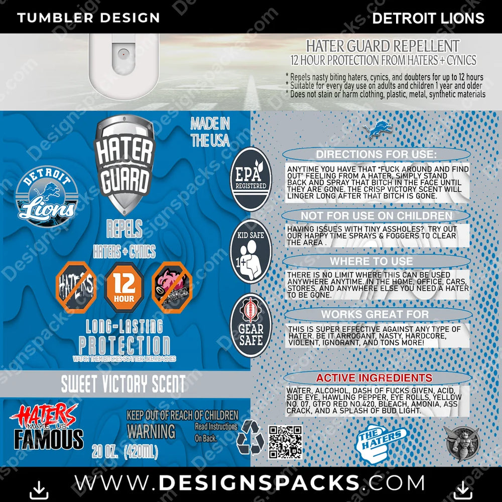 Football Hater Guard Detroit Lions NFL Football Tumbler Digital Wrap Design Download