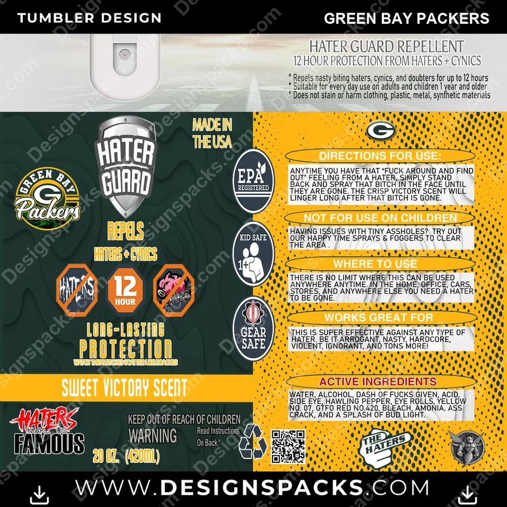 Football Hater Guard Green Bay Packers NFL Football Tumbler Digital Wrap Design Download