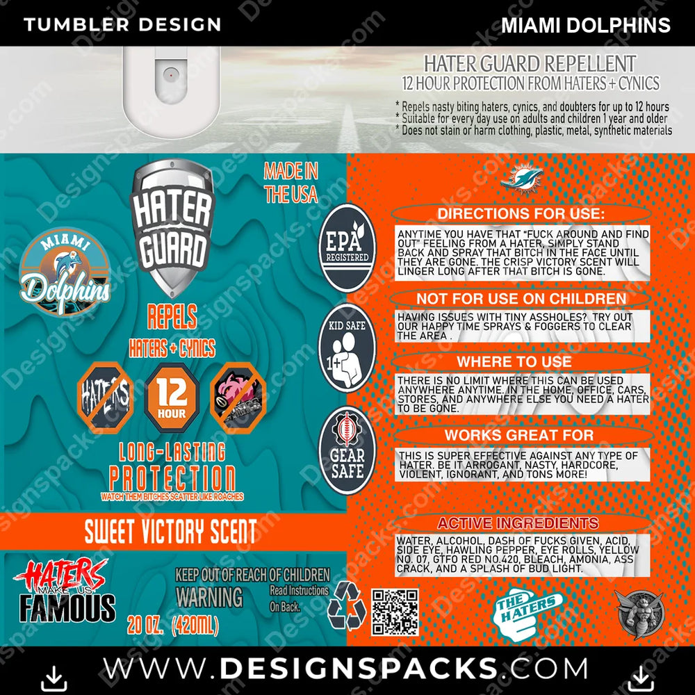 Football Hater Guard Miami Dolphins NFL Football Tumbler Digital Wrap Design Download