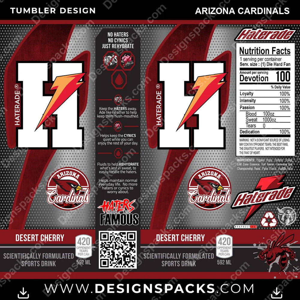 Football Haterade Arizona Cardinals NFL Football Tumbler Digital Wrap Design Download