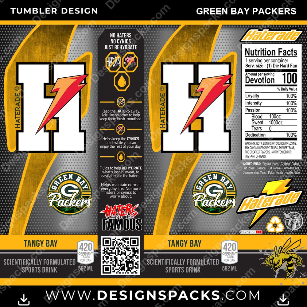 Football Haterade Green Bay Packers NFL Football Tumbler Digital Wrap Design Download