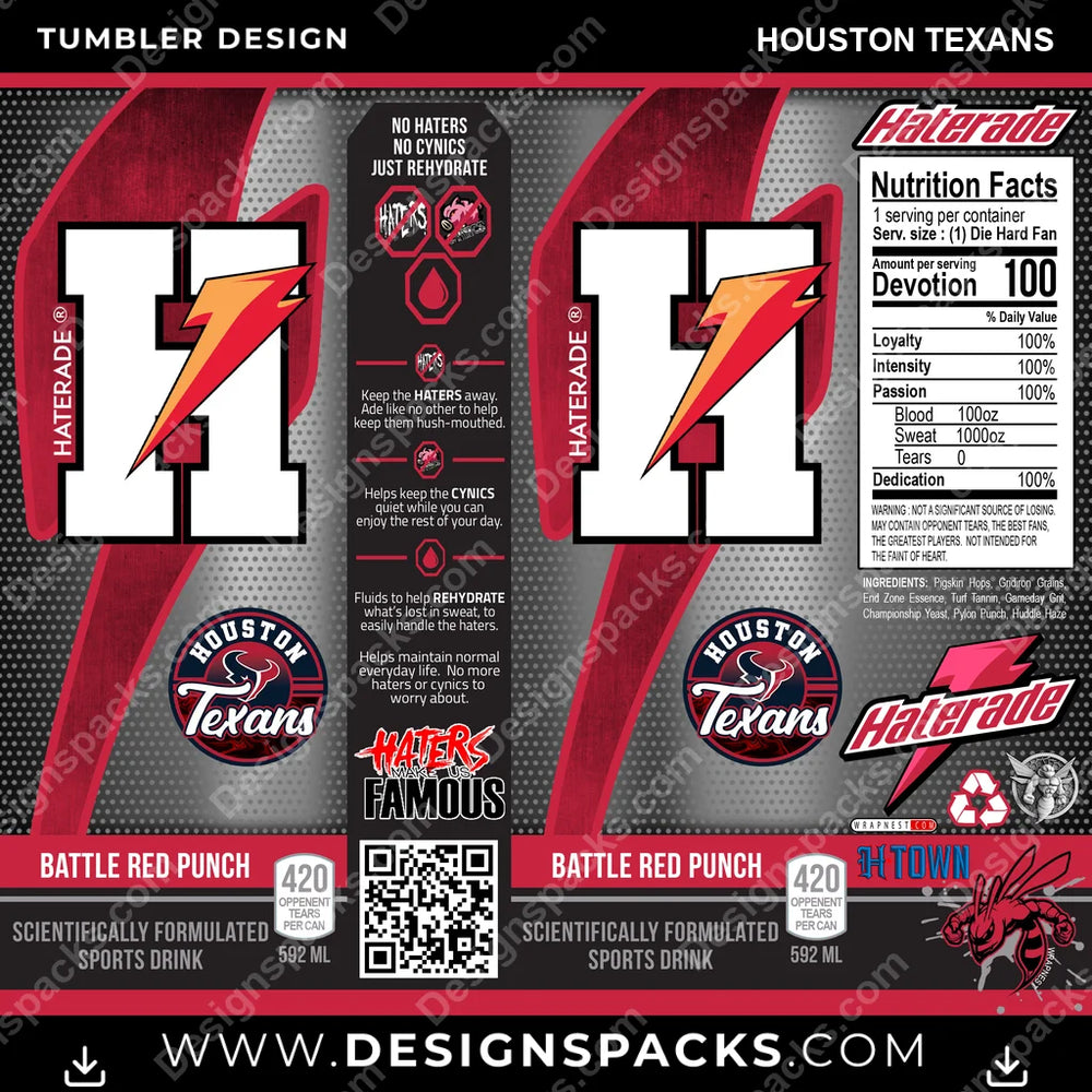 Football Haterade Houston Texans NFL Football Tumbler Digital Wrap Design Download