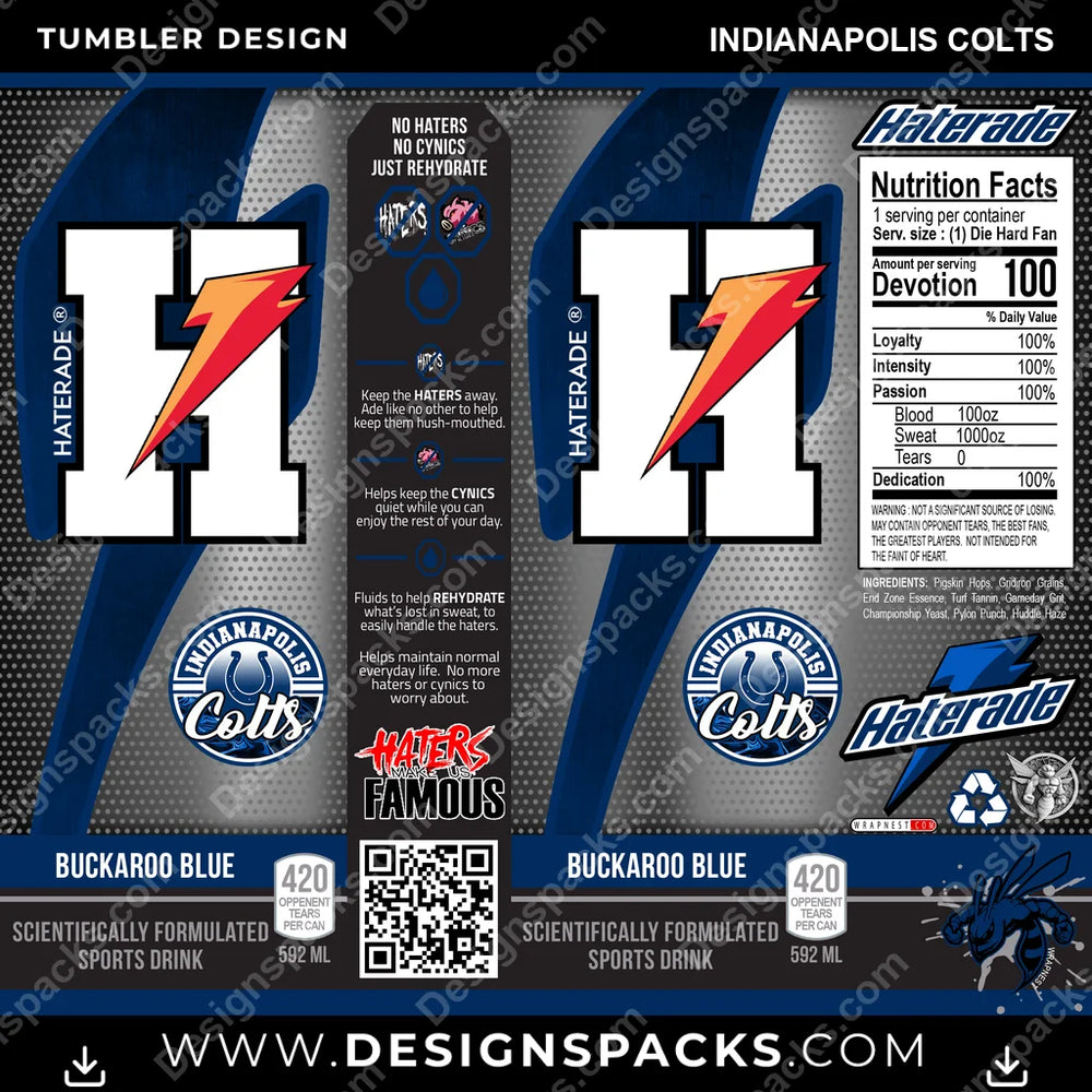 Football Haterade Indianapolis Colts NFL Football Tumbler Digital Wrap Design Download