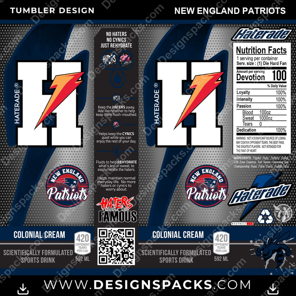 Football Haterade New England Patriots NFL Football Tumbler Digital Wrap Design Download