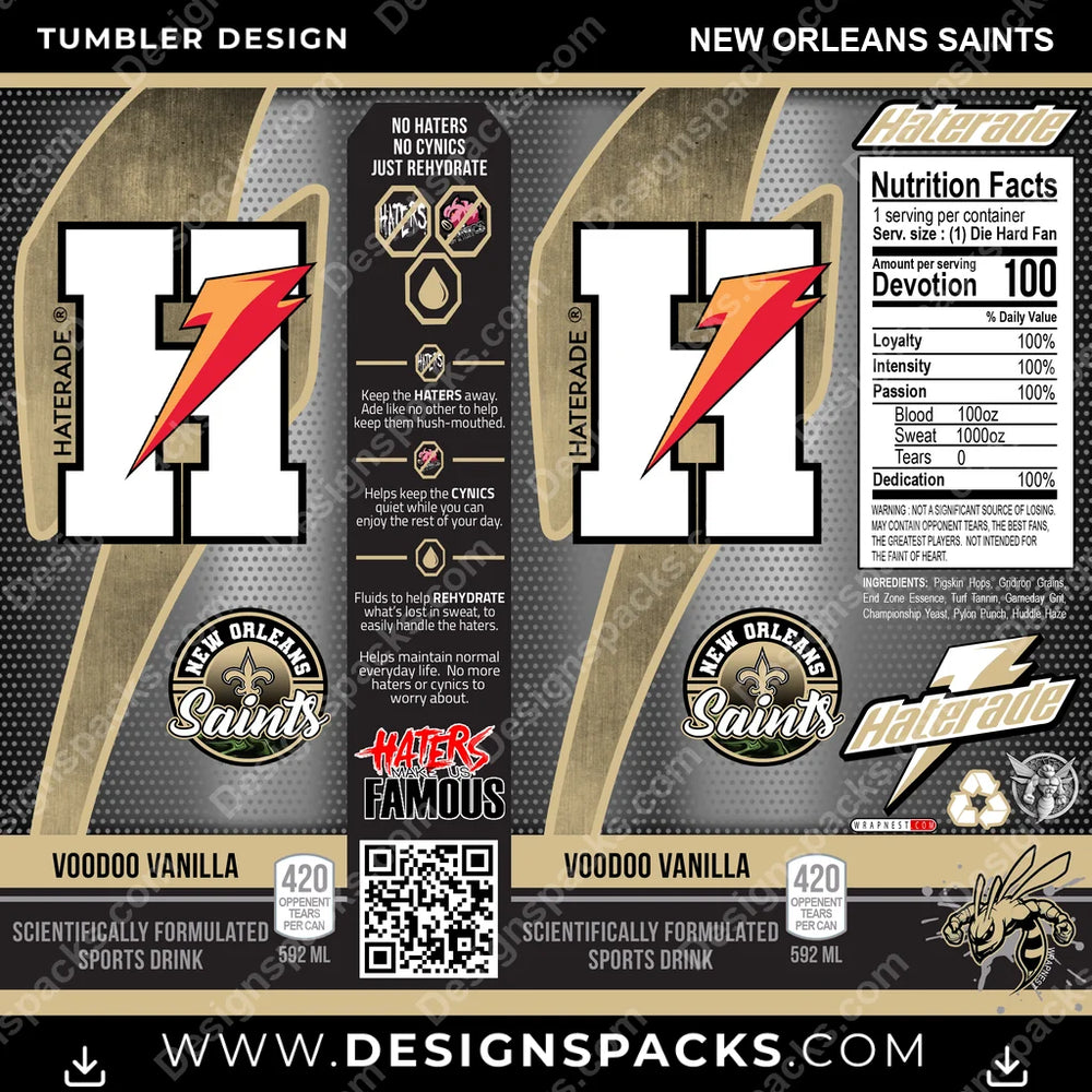 Football Haterade New Orleans Saints NFL Football Tumbler Digital Wrap Design Download