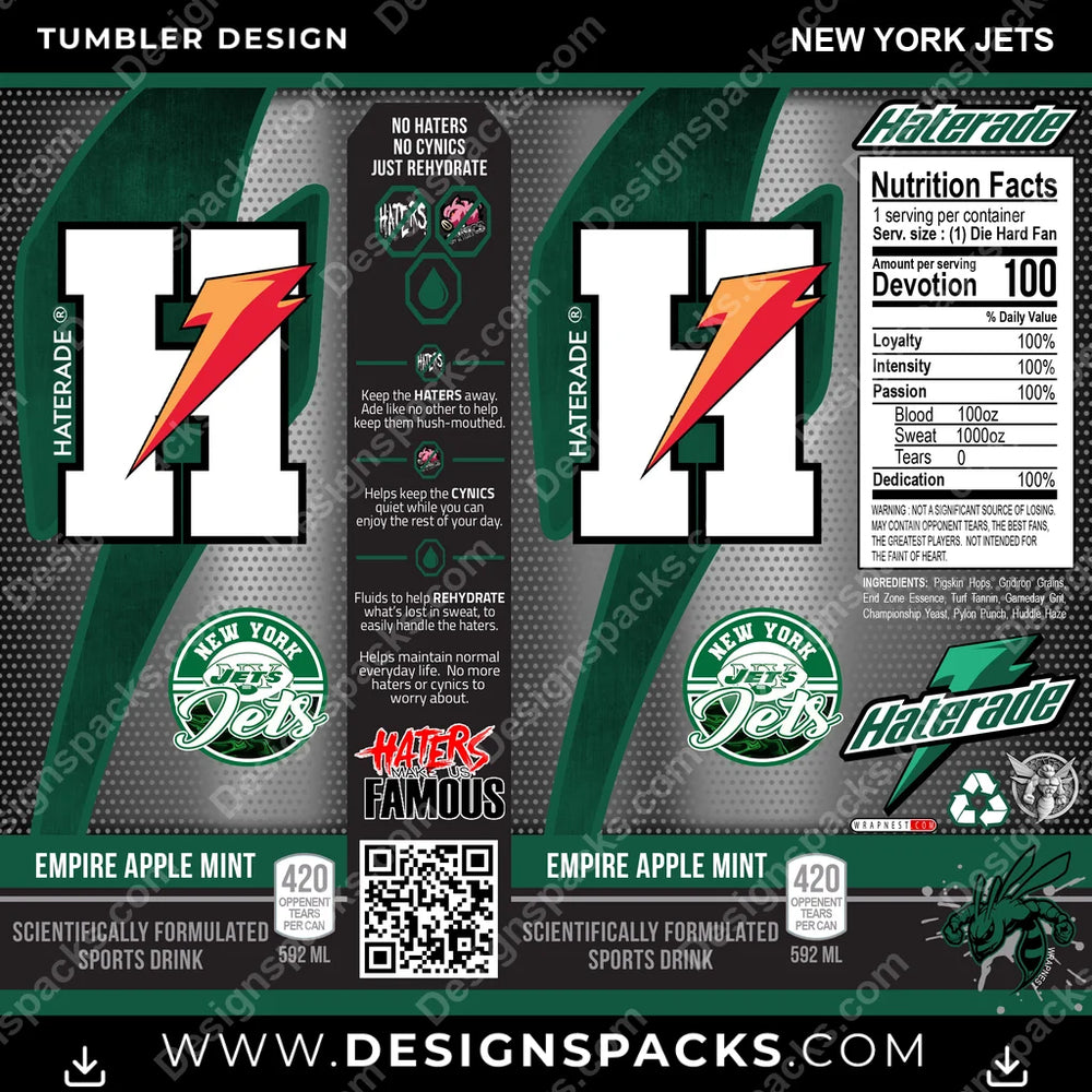 Football Haterade New York Jets NFL Football Tumbler Digital Wrap Design Download