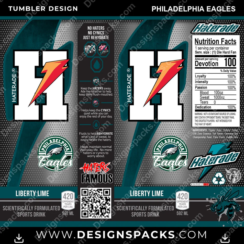 Football Haterade Philadelphia Eagles NFL Football Tumbler Digital Wrap Design Download