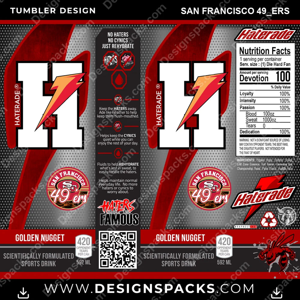 Football Haterade San Francisco 49ers NFL Football Tumbler Digital Wrap Design Download