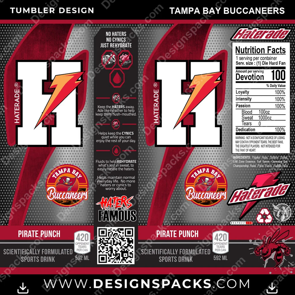 Football Haterade Tampa Bay Buccaneers NFL Football Tumbler Digital Wrap Design Download