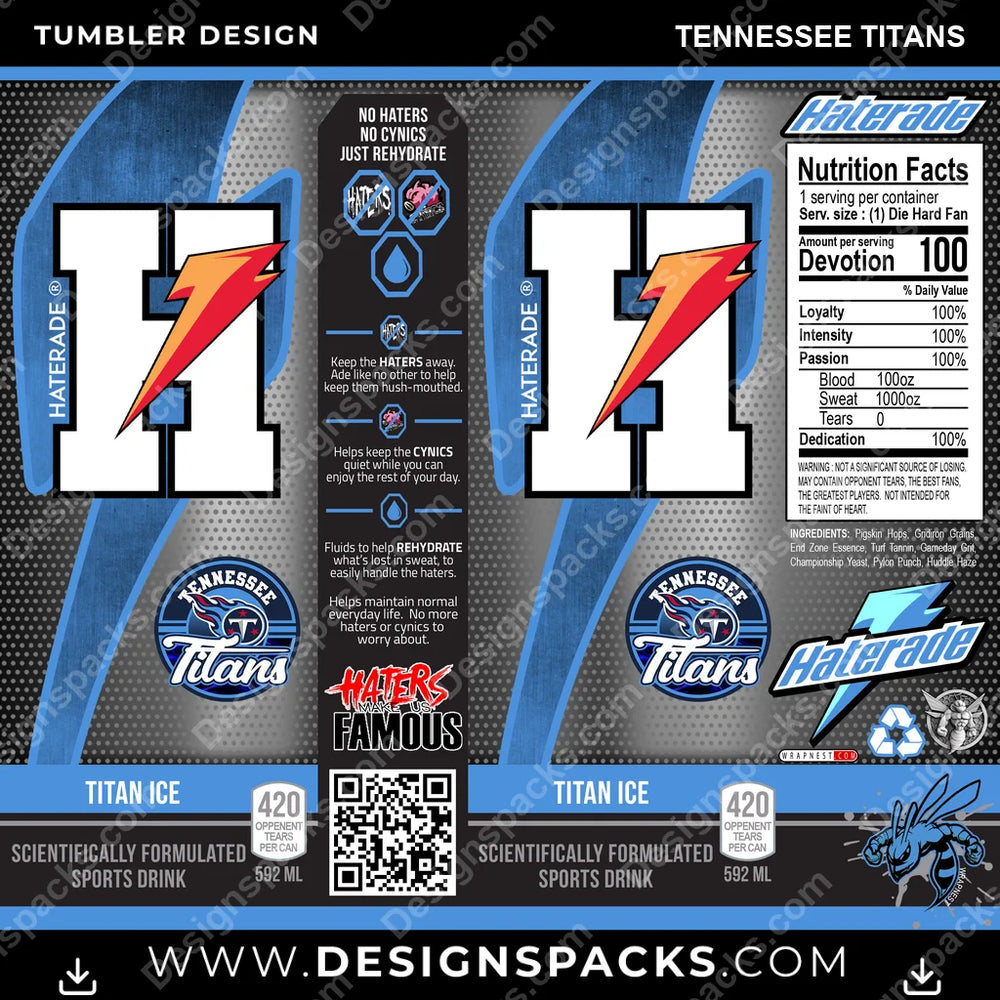 Football Haterade Tennessee Titans NFL Football Tumbler Digital Wrap Design Download