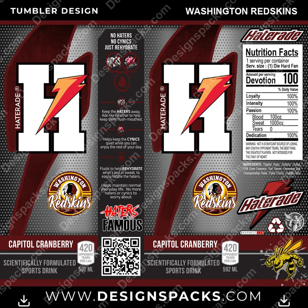 Football Haterade Washington Redskins NFL Football Tumbler Digital Wrap Design Download