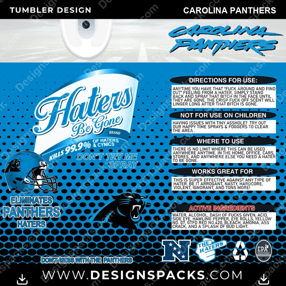 Football Haters Be Gone Carolina Panthers NFL Football Tumbler Digital Wrap Design Download