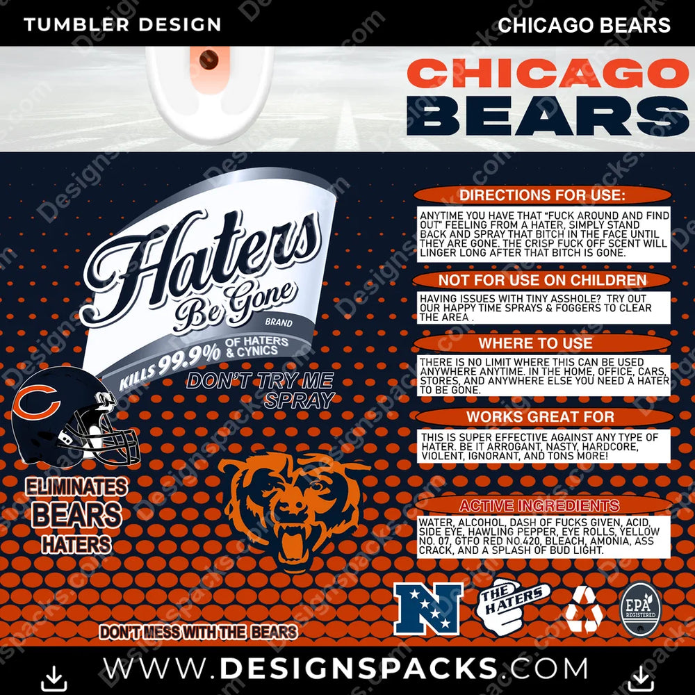 Football Haters Be Gone Chicago Bears NFL Football Tumbler Digital Wrap Design Download