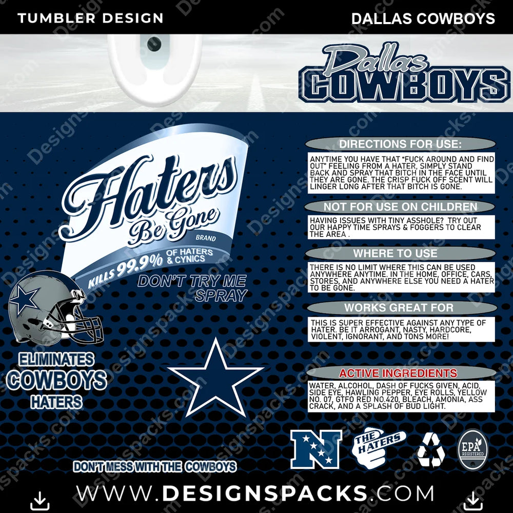 Football Haters Be Gone Dallas Cowboys NFL Football Tumbler Digital Wrap Design Download