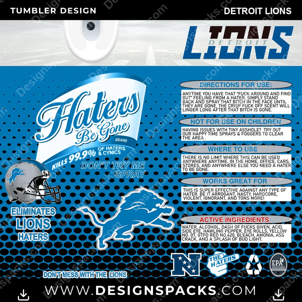 Football Haters Be Gone Detroit Lions NFL Football Tumbler Digital Wrap Design Download