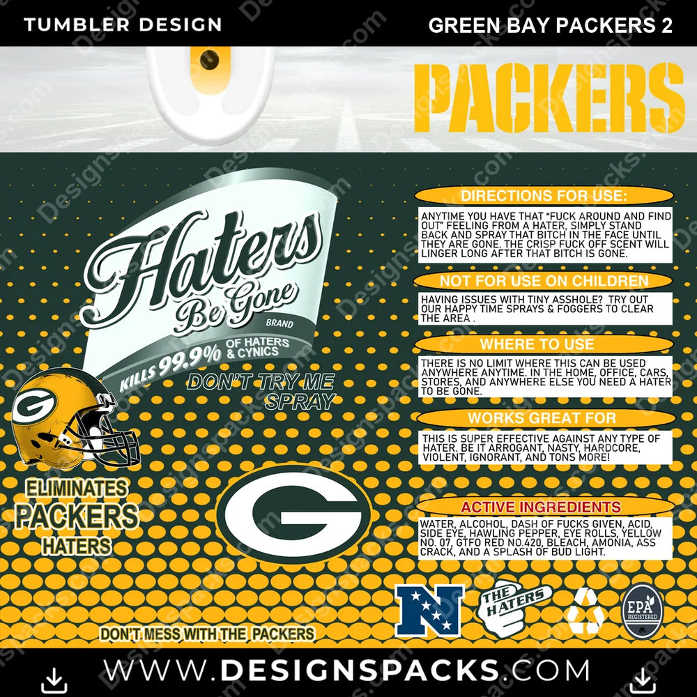 Football Haters Be Gone Green Bay Packers 2 NFL Football Tumbler Digital Wrap Design Download