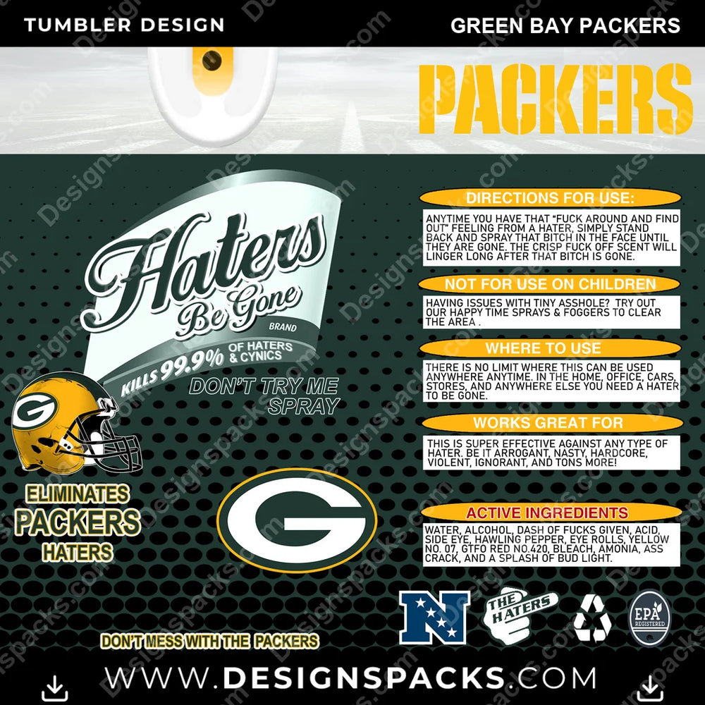 Football Haters Be Gone Green Bay Packers NFL Football Tumbler Digital Wrap Design Download