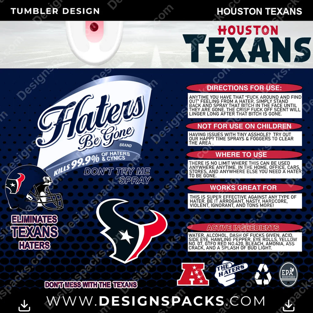 Football Haters Be Gone Houston Texans NFL Football Tumbler Digital Wrap Design Download