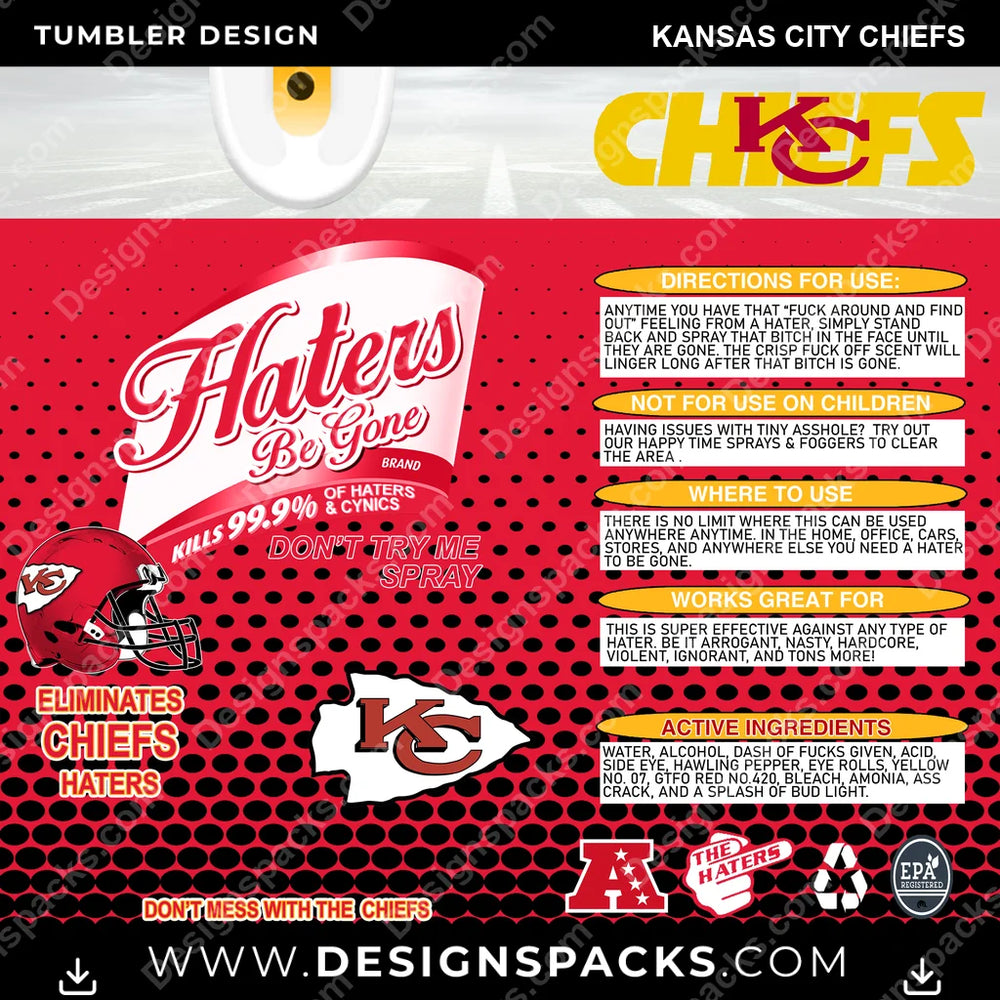 Football Haters Be Gone Kansas City Chiefs NFL Football Tumbler Digital Wrap Design Download