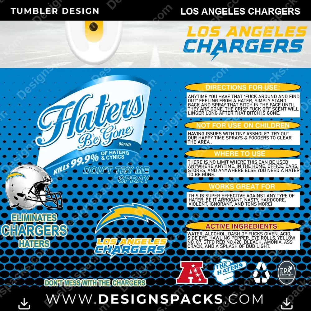 Football Haters Be Gone Los Angeles Chargers NFL Football Tumbler Digital Wrap Design Download