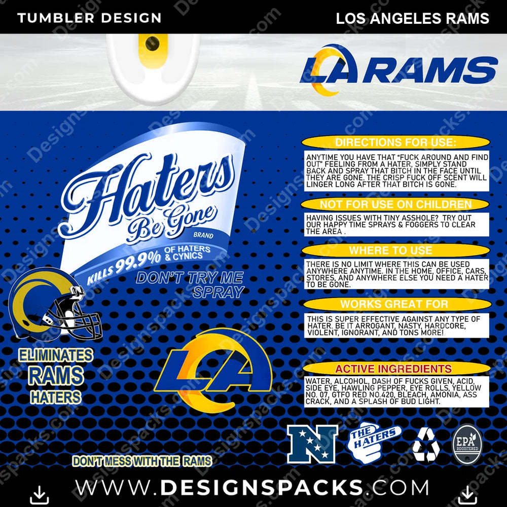 Football Haters Be Gone Los Angeles Rams NFL Football Tumbler Digital Wrap Design Download