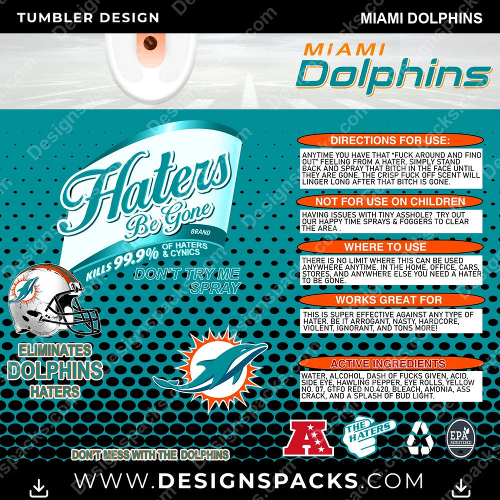 Football Haters Be Gone Miami Dolphins NFL Football Tumbler Digital Wrap Design Download