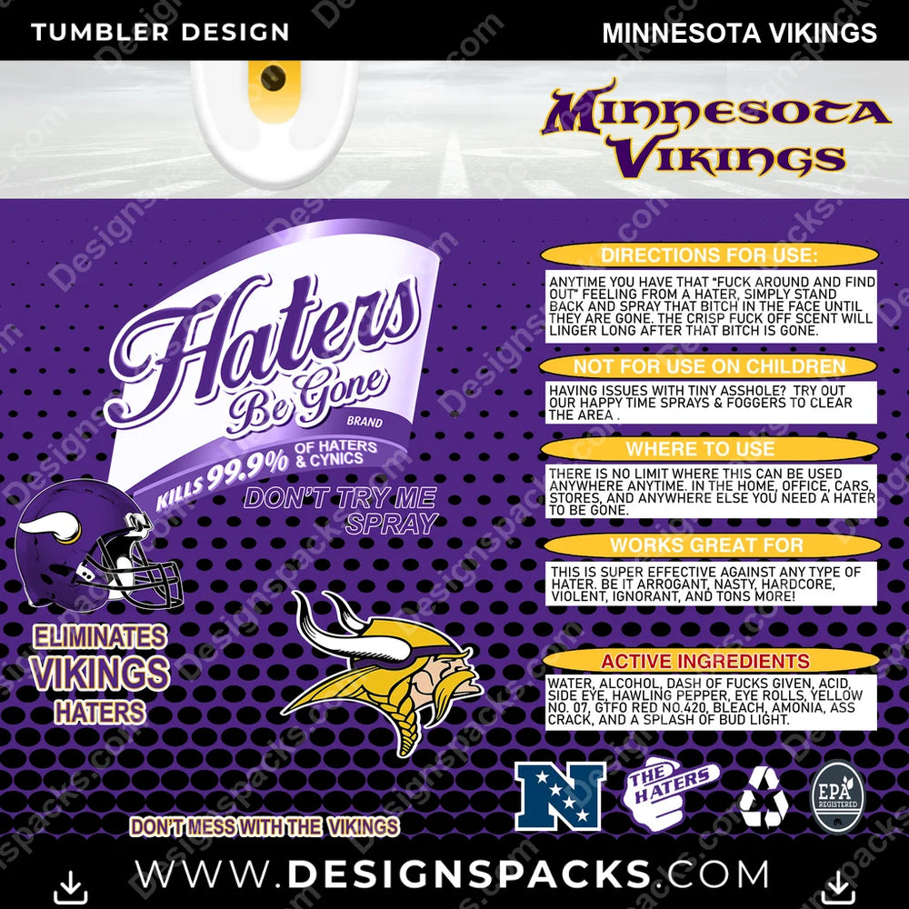 Football Haters Be Gone Minnesota Vikings NFL Football Tumbler Digital Wrap Design Download