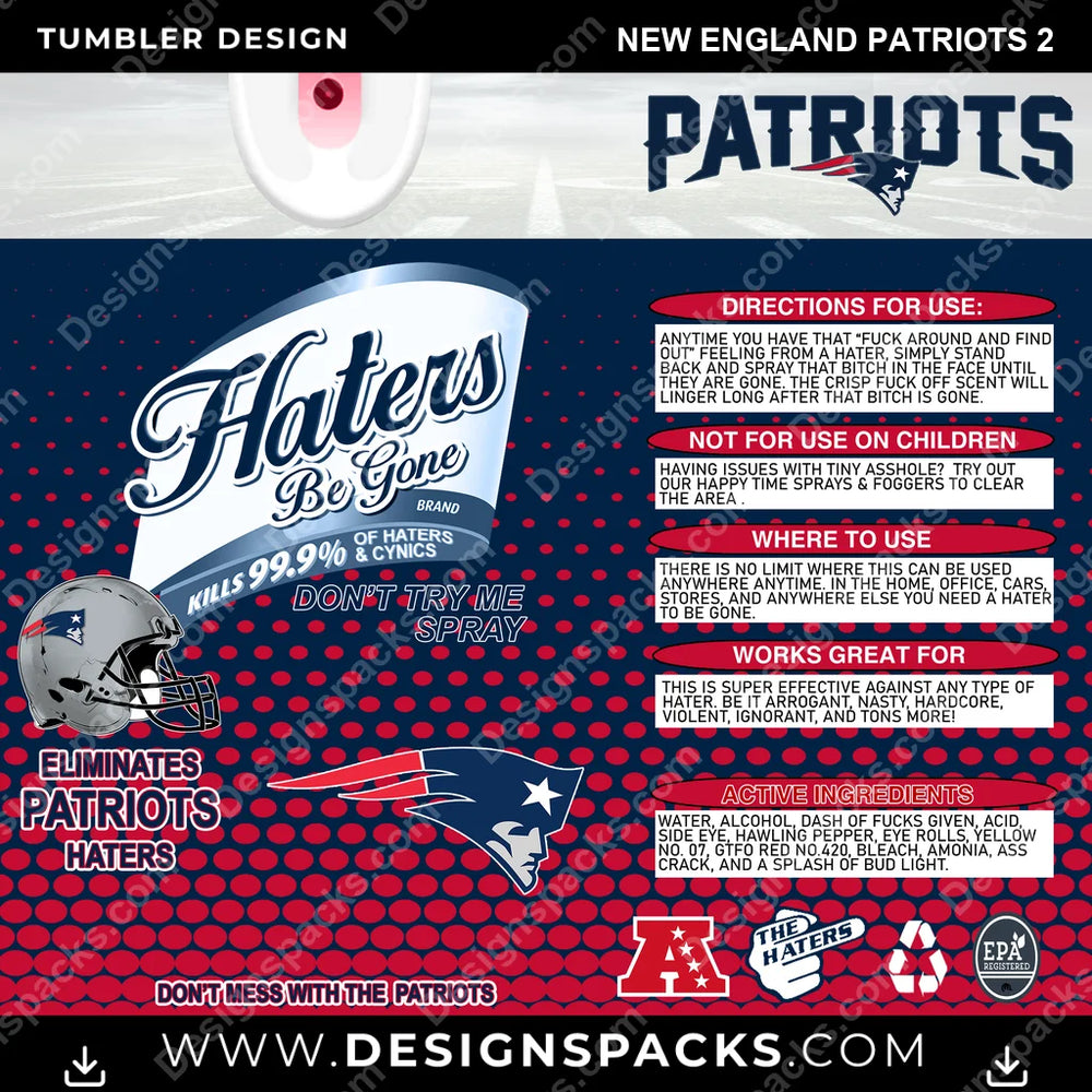 Football Haters Be Gone New England Patriots 2 NFL Football Tumbler Digital Wrap Design Download