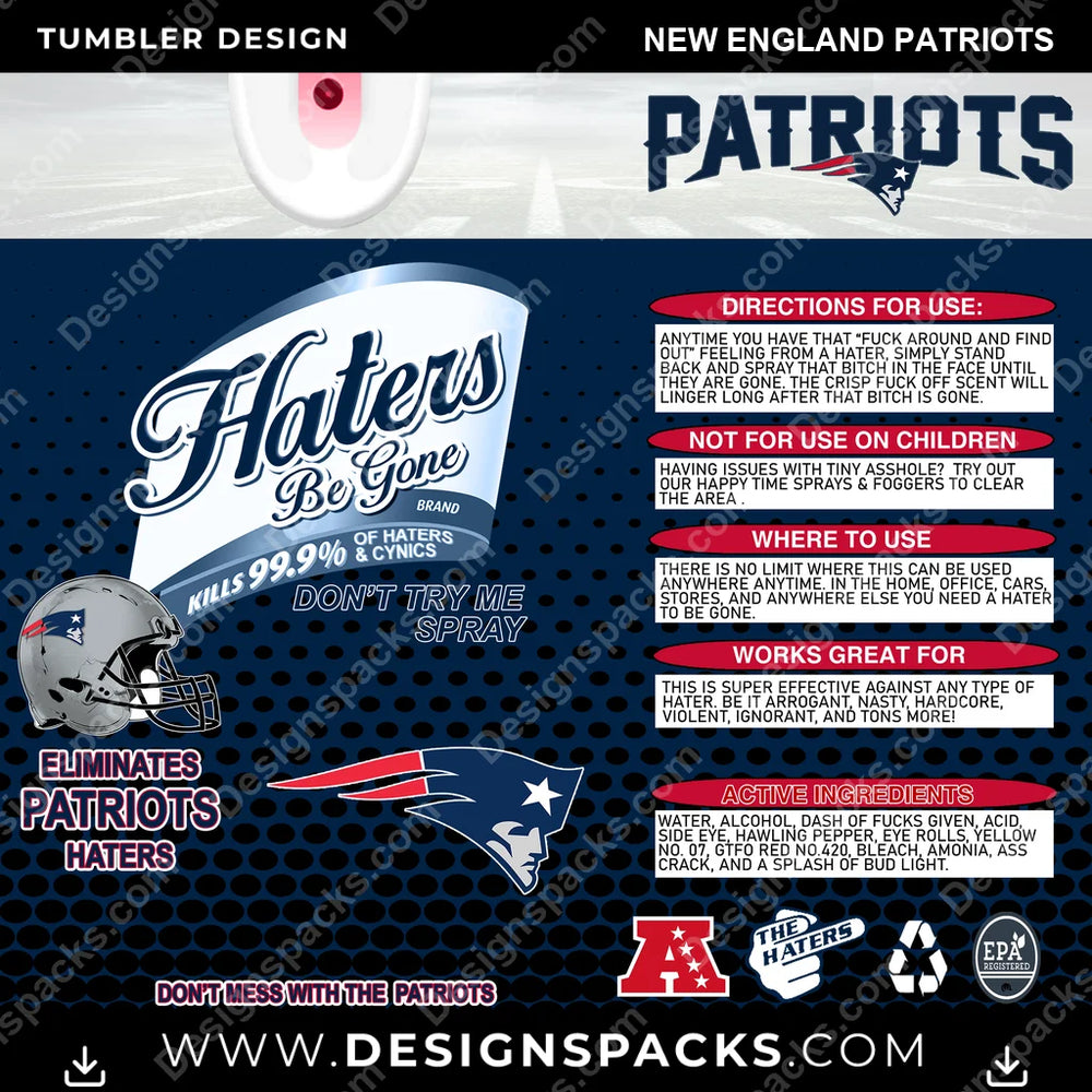 Football Haters Be Gone New England Patriots NFL Football Tumbler Digital Wrap Design Download