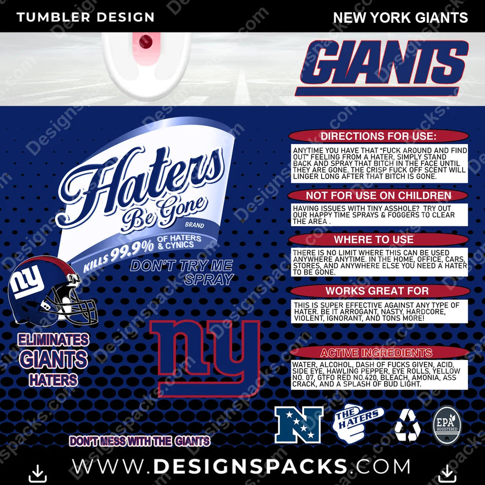 Football Haters Be Gone New York Giants NFL Football Tumbler Digital Wrap Design Download