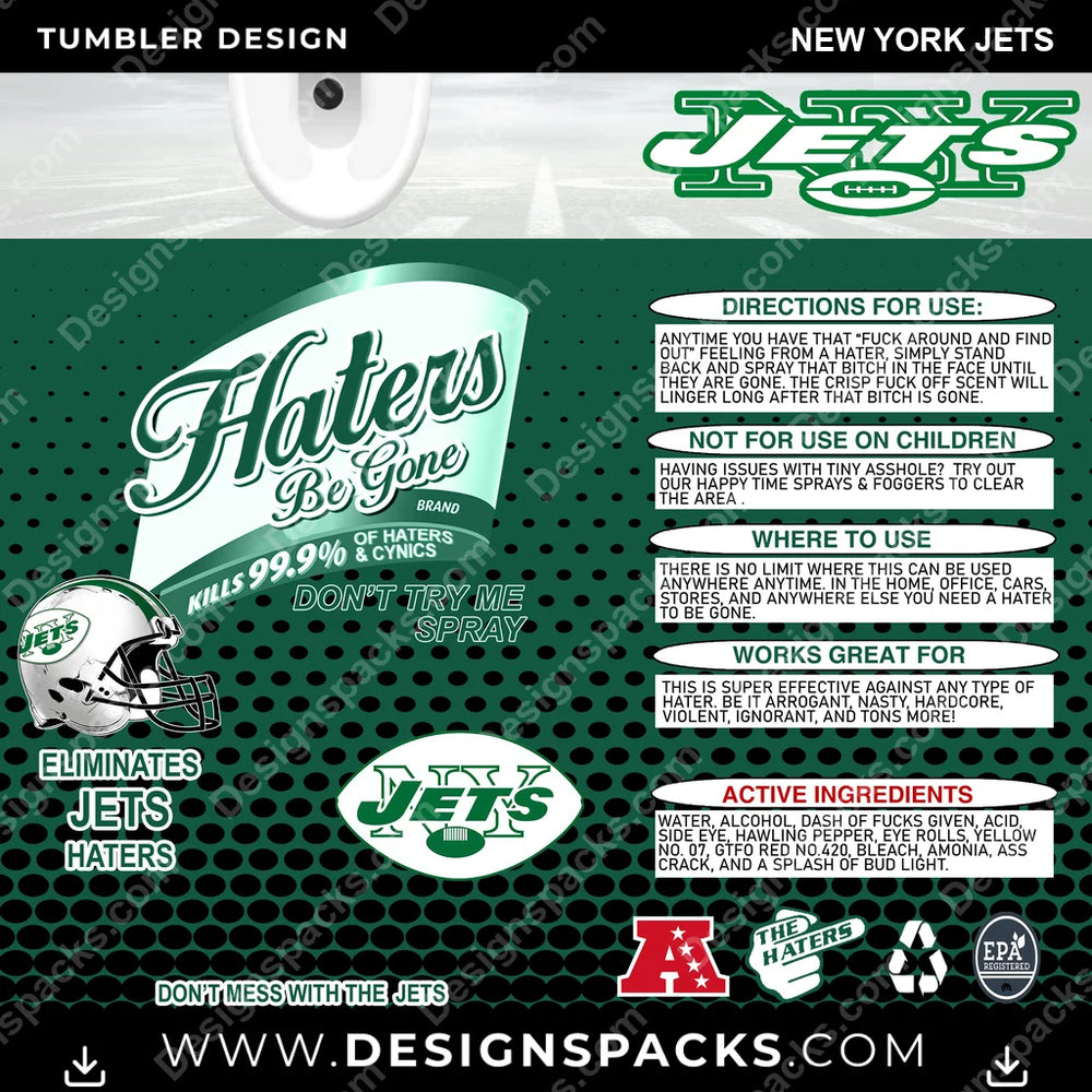 Football Haters Be Gone New York Jets NFL Football Tumbler Digital Wrap Design Download