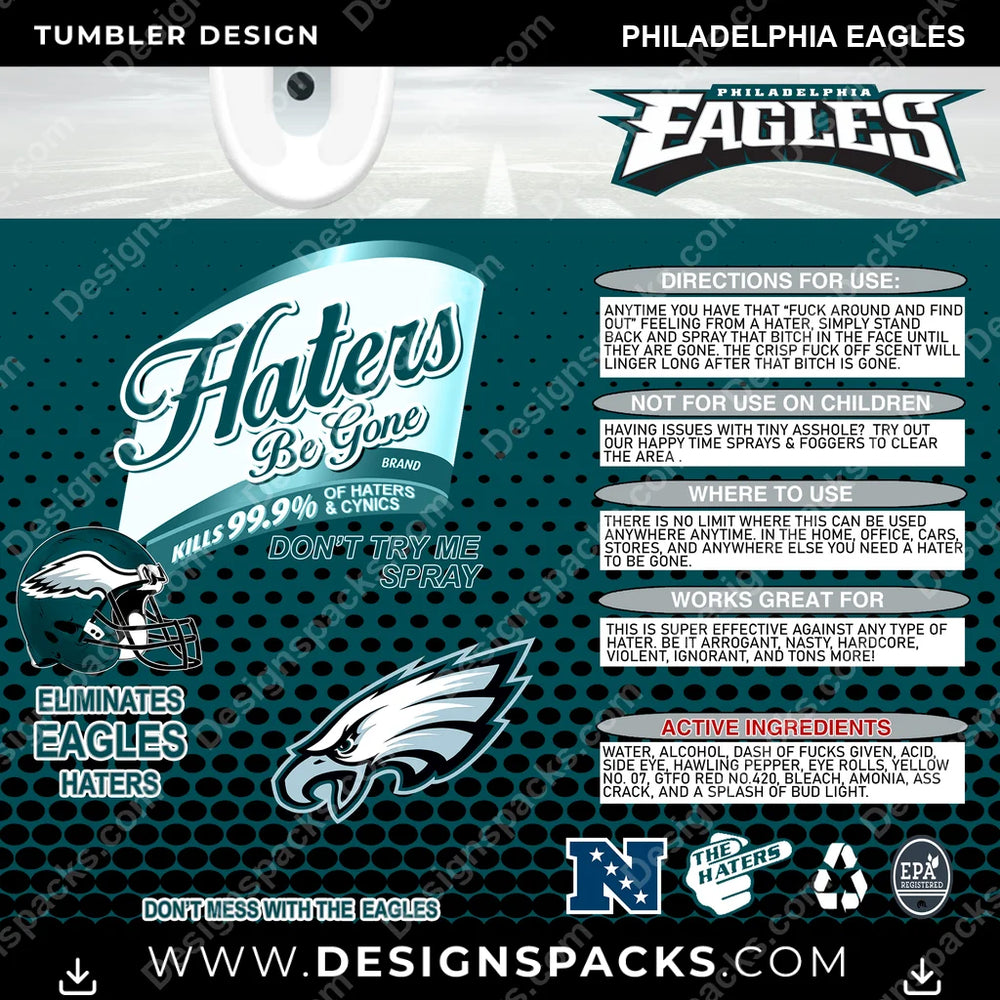 Football Haters Be Gone Philadelphia Eagles NFL Football Tumbler Digital Wrap Design Download
