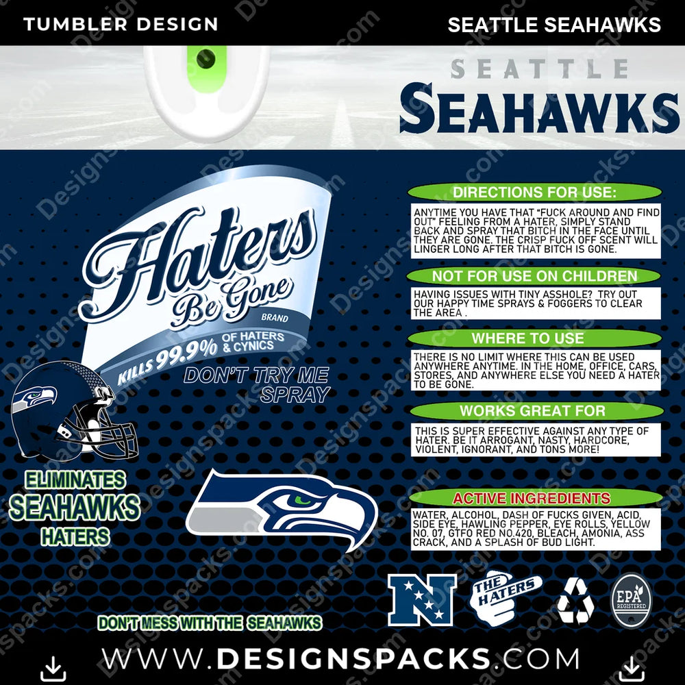 Football Haters Be Gone Seattle Seahawks NFL Football Tumbler Digital Wrap Design Download