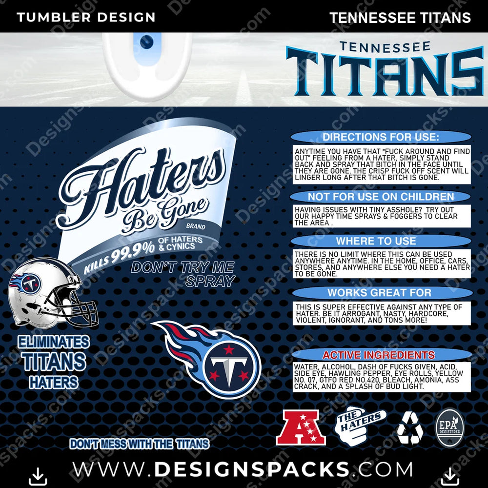 Football Haters Be Gone Tennessee Titans NFL Football Tumbler Digital Wrap Design Download