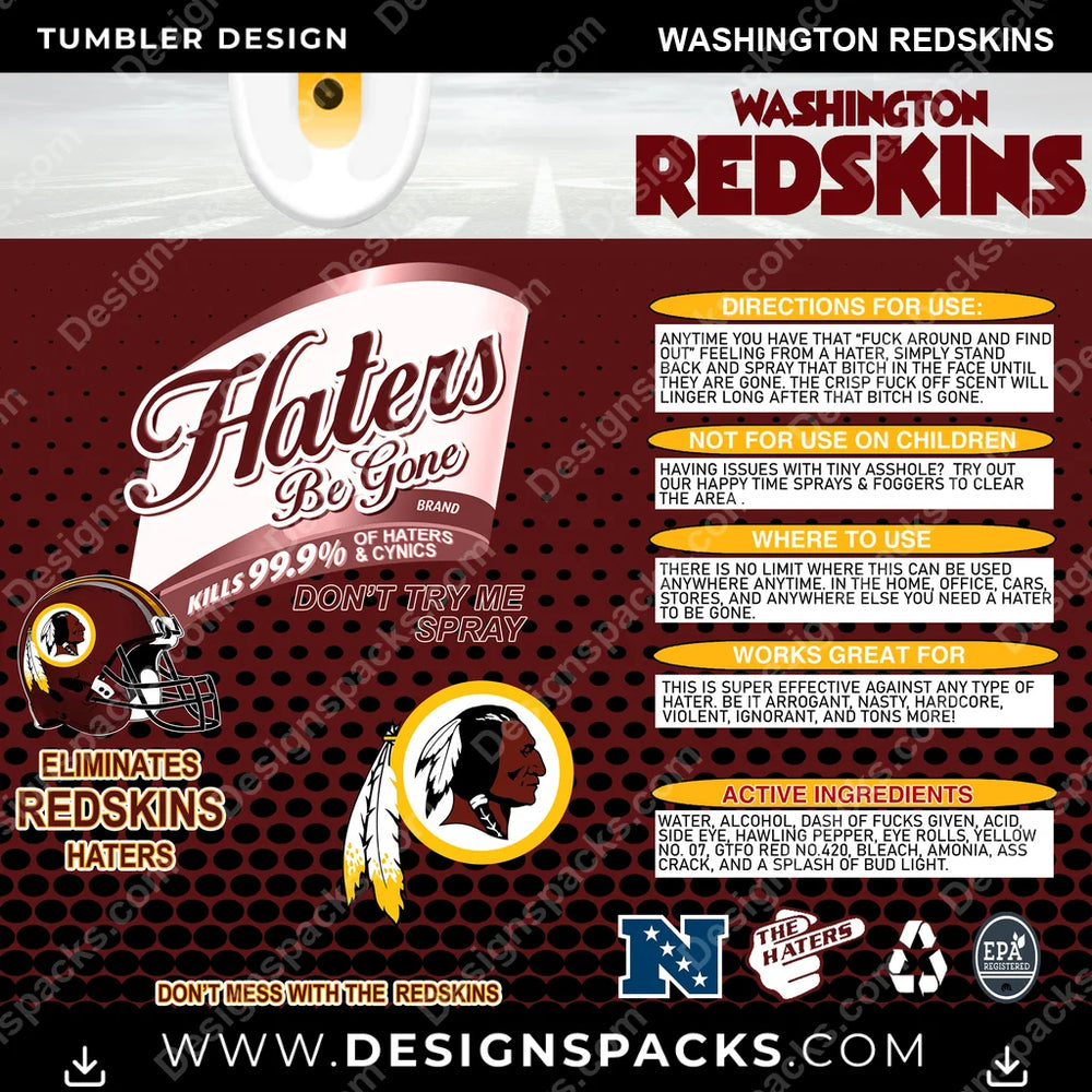 Football Haters Be Gone Washington Redskins NFL Football Tumbler Digital Wrap Design Download