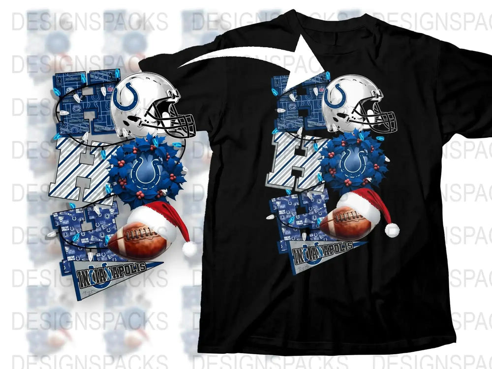 Festive Football T-Shirt, Indianapolis Helmet Design, Santa Hat, Christmas Gift, Sports Fan Apparel, Unique Holiday Clothing