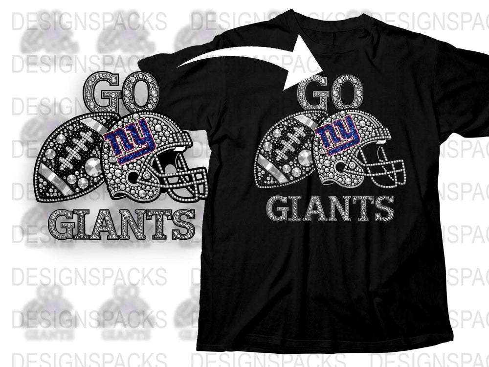 New York Giants Rhinestone Football T-Shirt, Sparkly Team Fan Gear, Custom Sports Apparel, Gift for Fans