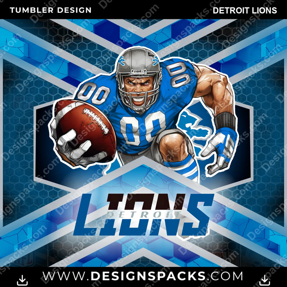 Football Honeycomb Detroit Lions NFL Football Tumbler Digital Wrap Design Download