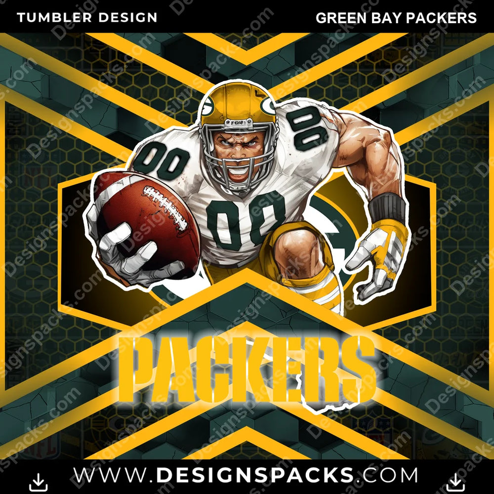 Football Honeycomb Green Bay Packers NFL Football Tumbler Digital Wrap Design Download
