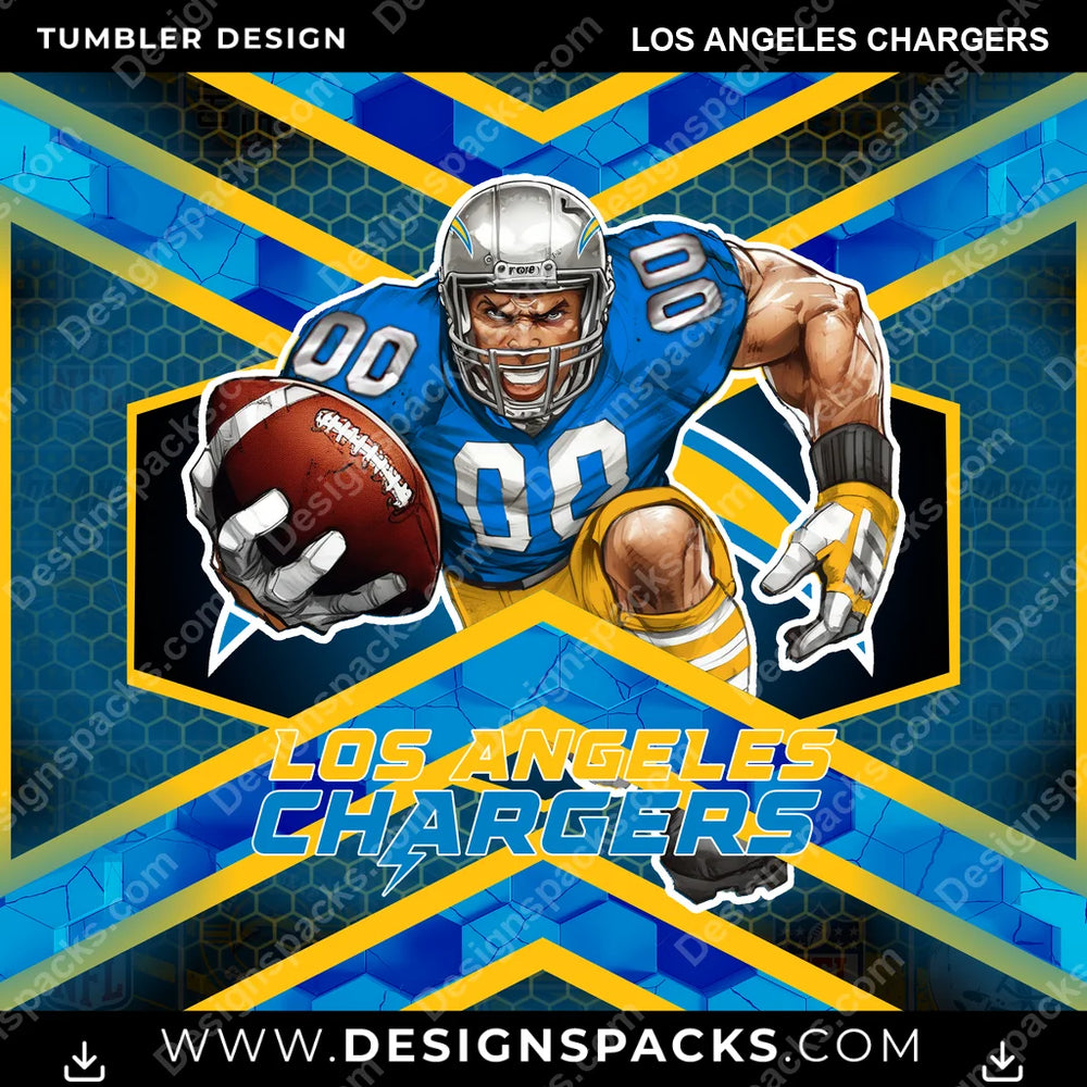 Football Honeycomb Los Angeles Chargers NFL Football Tumbler Digital Wrap Design Download