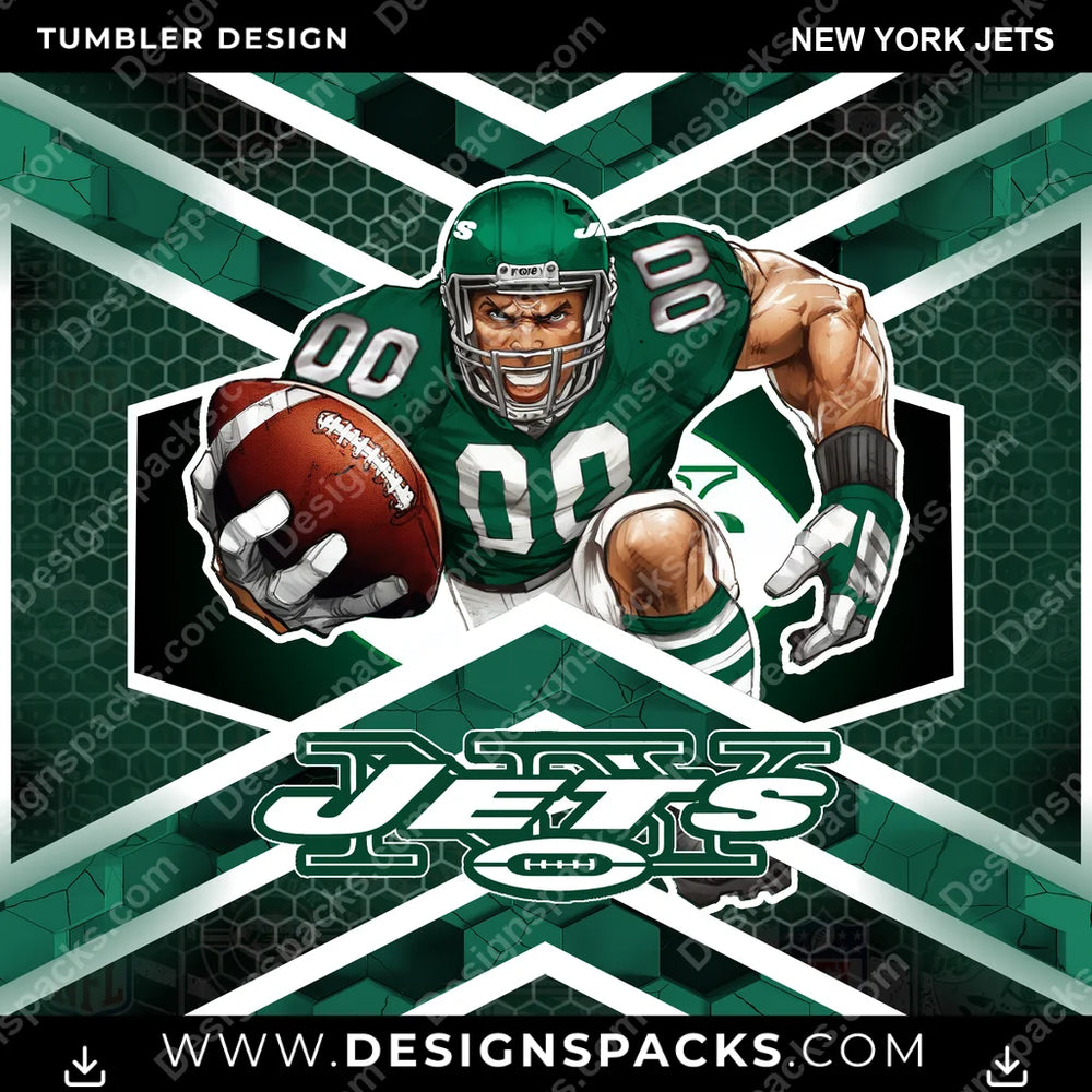 Football Honeycomb New York Jets NFL Football Tumbler Digital Wrap Design Download