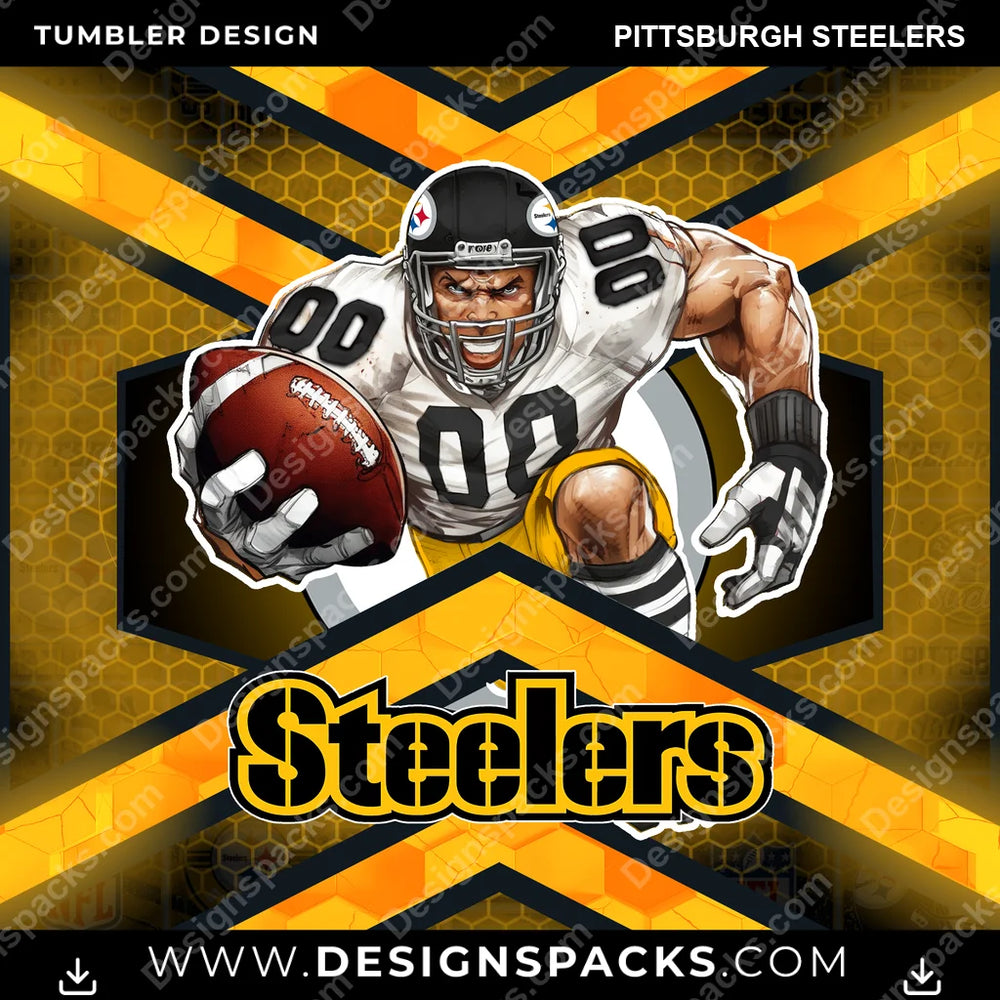 Football Honeycomb Pittsburgh Steelers NFL Football Tumbler Digital Wrap Design Download