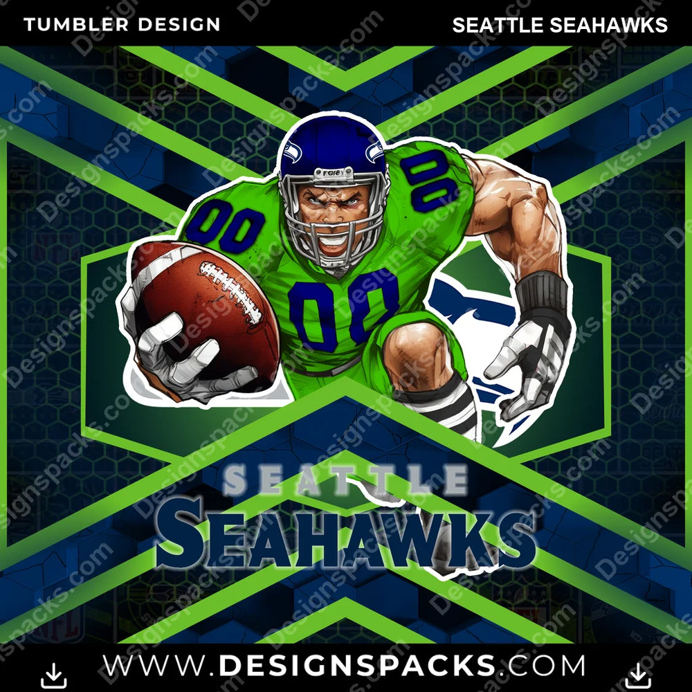 Football Honeycomb Seattle Seahawks NFL Football Tumbler Digital Wrap Design Download