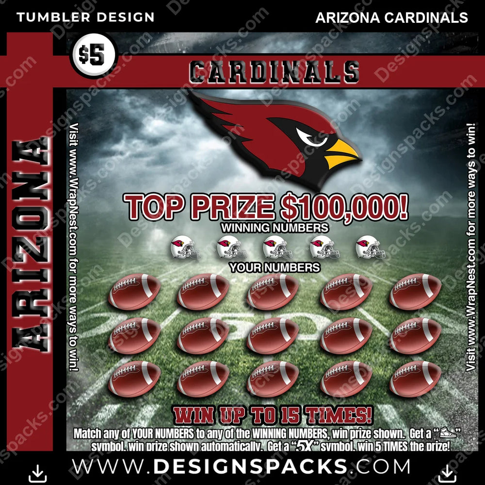 Football Lottery Ticket Arizona Cardinals NFL Football Tumbler Digital Wrap Design Download