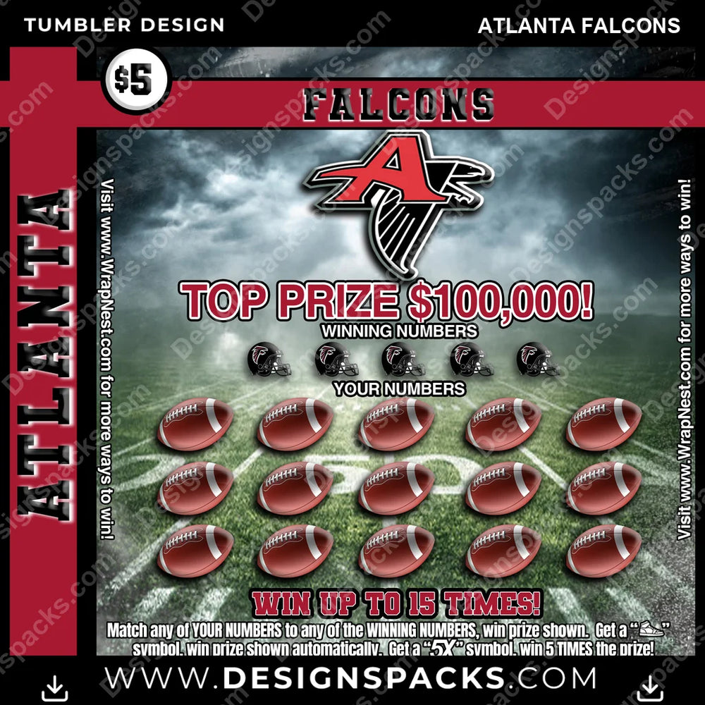 Football Lottery Ticket Atlanta Falcons NFL Football Tumbler Digital Wrap Design Download