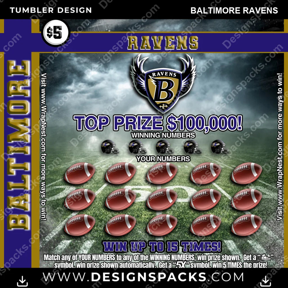 Football Lottery Ticket Baltimore Ravens NFL Football Tumbler Digital Wrap Design Download