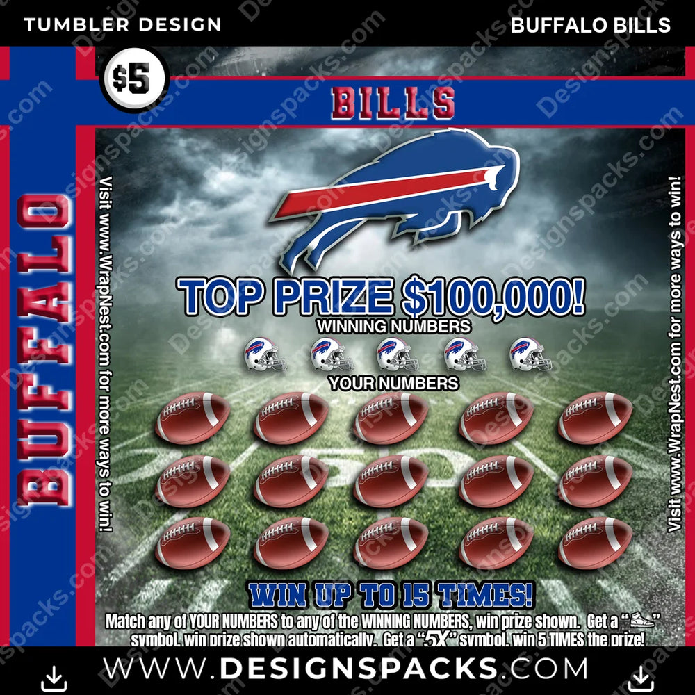 Football Lottery Ticket Buffalo Bills NFL Football Tumbler Digital Wrap Design Download
