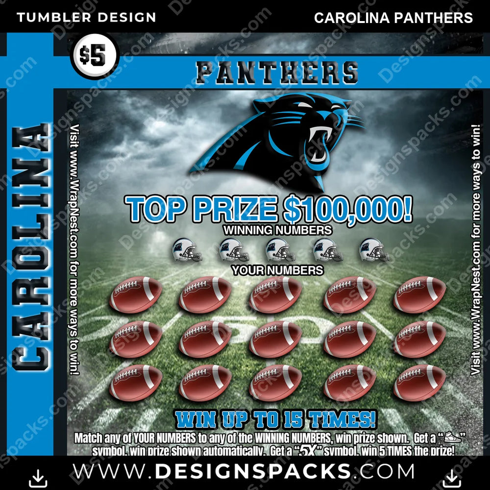 Football Lottery Ticket Carolina Panthers NFL Football Tumbler Digital Wrap Design Download