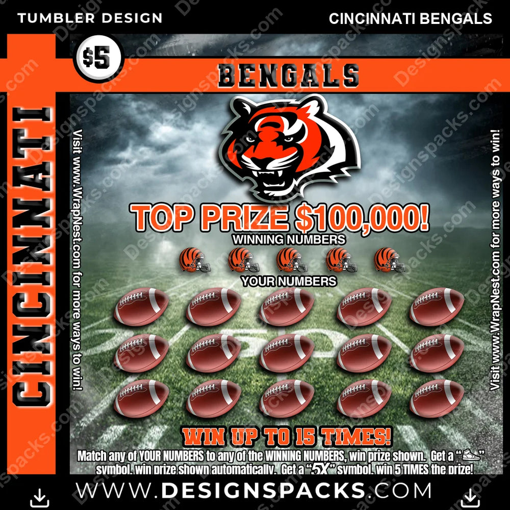 Football Lottery Ticket Cincinnati Bengals NFL Football Tumbler Digital Wrap Design Download