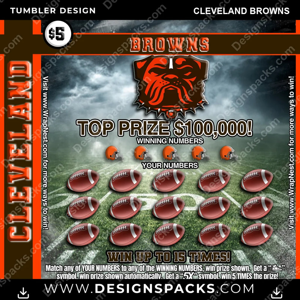 Football Lottery Ticket Cleveland Browns NFL Football Tumbler Digital Wrap Design Download